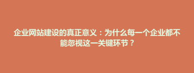 企业网站建设的真正意义：为什么每一个企业都不能忽视这一关键环节？