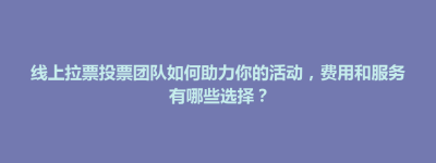 黔西县线上拉票投票团队如何助力你的活动，费用和服务有哪些选择？