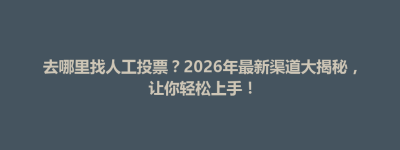 阿拉善左旗去哪里找人工投票？2026年最新渠道大揭秘，让你轻松上手！
