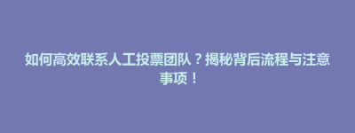 青龙满族自治县如何高效联系人工投票团队？揭秘背后流程与注意事项！