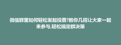牡丹乡微信群里如何轻松发起投票?教你几招让大家一起来参与,轻松搞定群决策