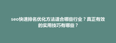 桐城市seo快速排名优化方法适合哪些行业？真正有效的实用技巧有哪些？
