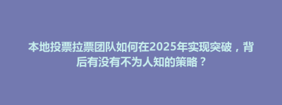 本地投票拉票团队如何在2025年实现突破，背后有没有不为人知的策略？