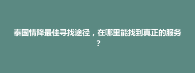 北屯市泰国情降最佳寻找途径，在哪里能找到真正的服务？