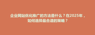清涧县企业网站优化推广的方法是什么？在2025年，如何选择最合适的策略？