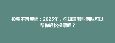 元宝山区投票不再烦恼：2025年，你知道哪些团队可以帮你轻松投票吗？