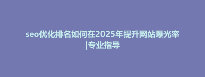 seo优化排名如何在2025年提升网站曝光率|专业指导