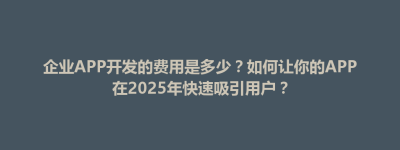 企业APP开发的费用是多少？如何让你的APP在2025年快速吸引用户？