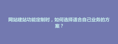 策勒县网站建站功能定制时，如何选择适合自己业务的方案？