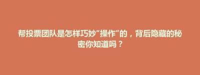 泾县帮投票团队是怎样巧妙“操作”的，背后隐藏的秘密你知道吗？