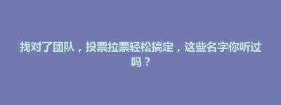 天镇县找对了团队，投票拉票轻松搞定，这些名字你听过吗？