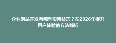 灵山县企业网站开发有哪些实用技巧？在2026年提升用户体验的方法解析