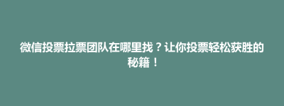 桐城市微信投票拉票团队在哪里找？让你投票轻松获胜的秘籍！