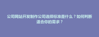 博兴县公司网站开发制作公司选择标准是什么？如何判断适合你的需求？