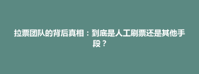 中正区拉票团队的背后真相：到底是人工刷票还是其他手段？