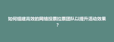 如何组建高效的网络投票拉票团队以提升活动效果？