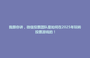 沿河土家族自治县我跟你讲，微信投票团队是如何在2025年玩转投票游戏的！