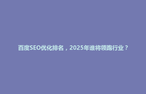 平坝区百度SEO优化排名，2025年谁将领跑行业？