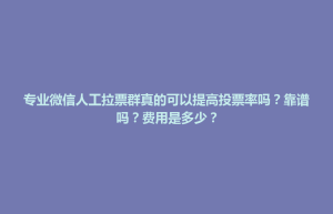 凉山彝族自治州专业微信人工拉票群真的可以提高投票率吗？靠谱吗？费用是多少？