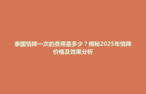 禅城区泰国情降一次的费用是多少？揭秘2025年情降价格及效果分析