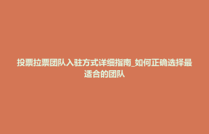 梁子湖区投票拉票团队入驻方式详细指南_如何正确选择最适合的团队