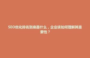 民乐县SEO优化排名到底是什么，企业该如何理解其重要性？