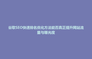 秀屿区谷歌SEO快速排名优化方法能否真正提升网站流量与曝光度