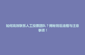 陕县如何高效联系人工投票团队？揭秘背后流程与注意事项！