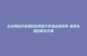 企业网站开发源码如何提升在线业务效率-选择合适的解决方案