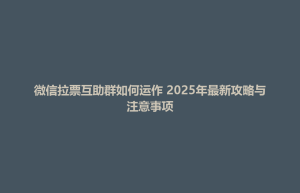 濮阳县微信拉票互助群如何运作 2025年最新攻略与注意事项