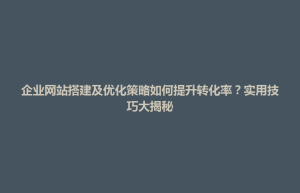 阿拉善左旗企业网站搭建及优化策略如何提升转化率？实用技巧大揭秘