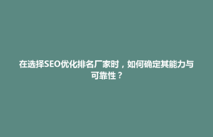 冷水江市在选择SEO优化排名厂家时，如何确定其能力与可靠性？