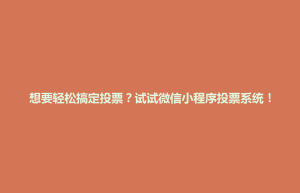 龙胜各族自治县想要轻松搞定投票？试试微信小程序投票系统！