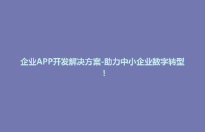 企业APP开发解决方案-助力中小企业数字转型！