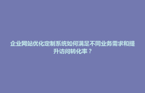 独山县企业网站优化定制系统如何满足不同业务需求和提升访问转化率？