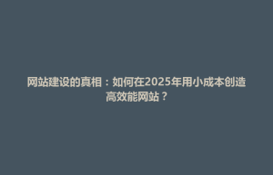 网站建设的真相：如何在2025年用小成本创造高效能网站？