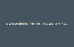 新市区泰国情降对接带来的新机遇，你准备好迎接了吗？