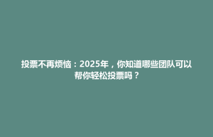 昌江区投票不再烦恼：2025年，你知道哪些团队可以帮你轻松投票吗？