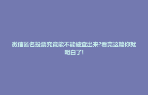酒泉市微信匿名投票究竟能不能被查出来?看完这篇你就明白了!