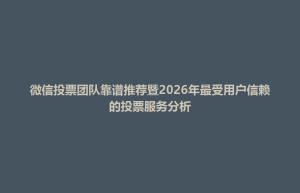 泾县微信投票团队靠谱推荐暨2026年最受用户信赖的投票服务分析