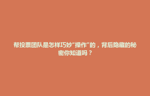 襄垣县帮投票团队是怎样巧妙“操作”的，背后隐藏的秘密你知道吗？
