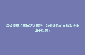 开福区微信投票拉票技巧大揭秘，如何让你的支持者纷纷出手投票？