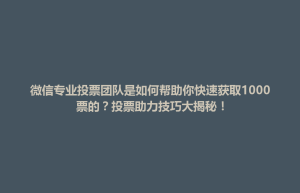 东台市微信专业投票团队是如何帮助你快速获取1000票的？投票助力技巧大揭秘！