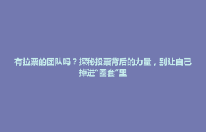 东台市有拉票的团队吗？探秘投票背后的力量，别让自己掉进“圈套”里