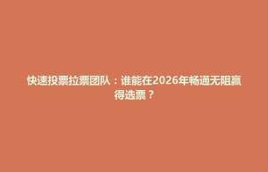 双滦区快速投票拉票团队：谁能在2026年畅通无阻赢得选票？