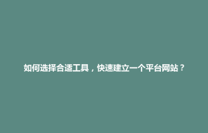 普定县如何选择合适工具，快速建立一个平台网站？