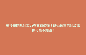 隆阳区帮投票团队的实力究竟有多强？听说这背后的故事你可能不知道！