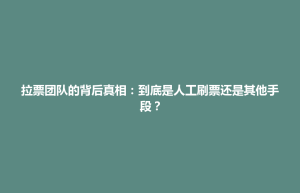 前郭尔罗斯蒙古族自治县拉票团队的背后真相：到底是人工刷票还是其他手段？