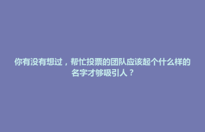 海安县你有没有想过，帮忙投票的团队应该起个什么样的名字才够吸引人？