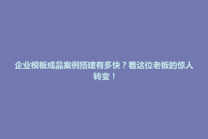 清丰县企业模板成品案例搭建有多快？看这位老板的惊人转变！